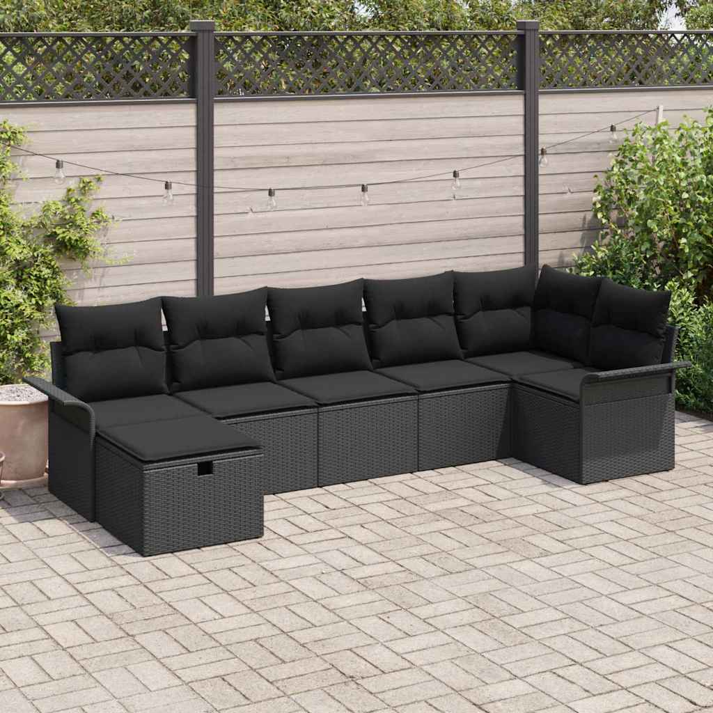 8721288403537_mo-im_en_hd_1 vidaXL Garden Sofa Set with Cushion 7 pcs Black Poly rattan - Image 1