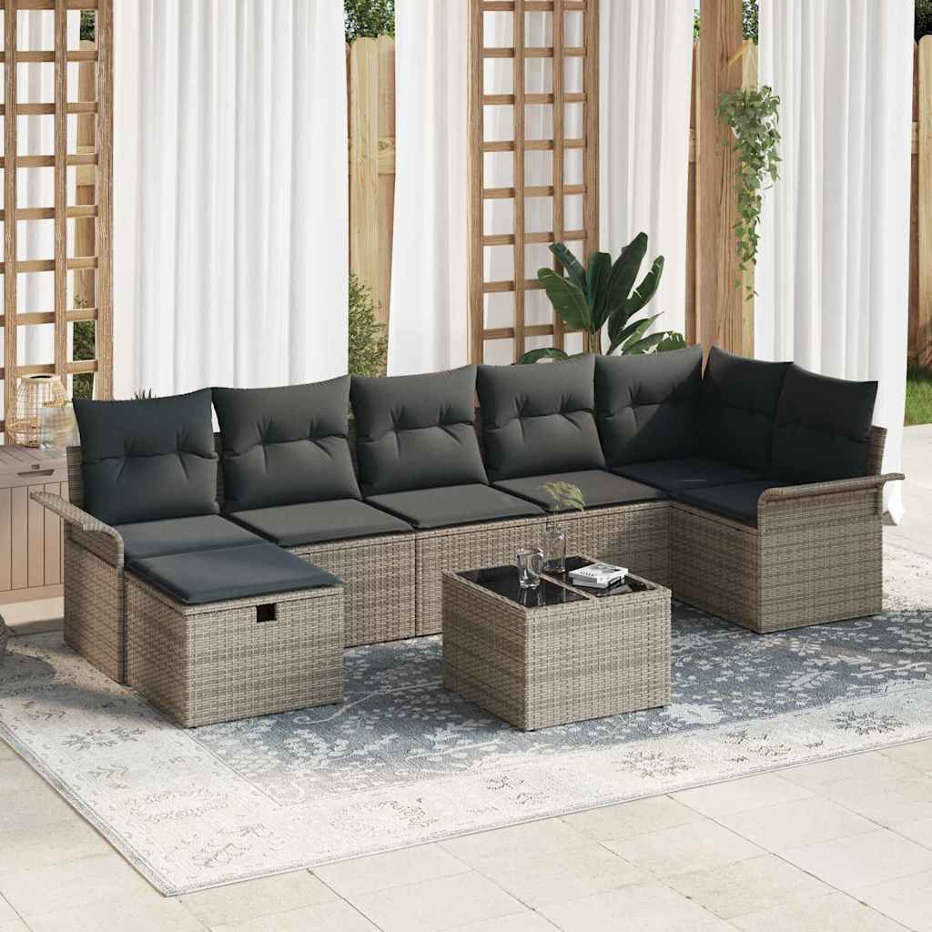 8721288403599_mo-im_en_hd_1 vidaXL Garden Sofa Set with Cushion 8 pcs Grey Poly rattan - Image 1