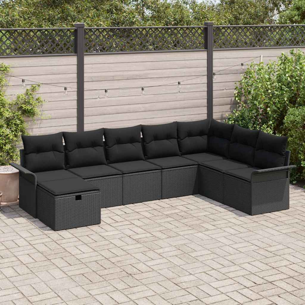 8721288403834_mo-im_en_hd_1 vidaXL Garden Sofa Set with Cushion 8 pcs Black Poly rattan - Image 1