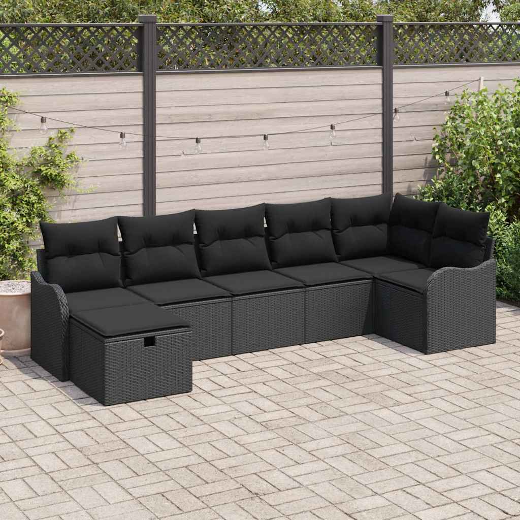 8721288404534_mo-im_en_hd_1 vidaXL Garden Sofa Set with Cushion 7 pcs Black Poly rattan - Image 1
