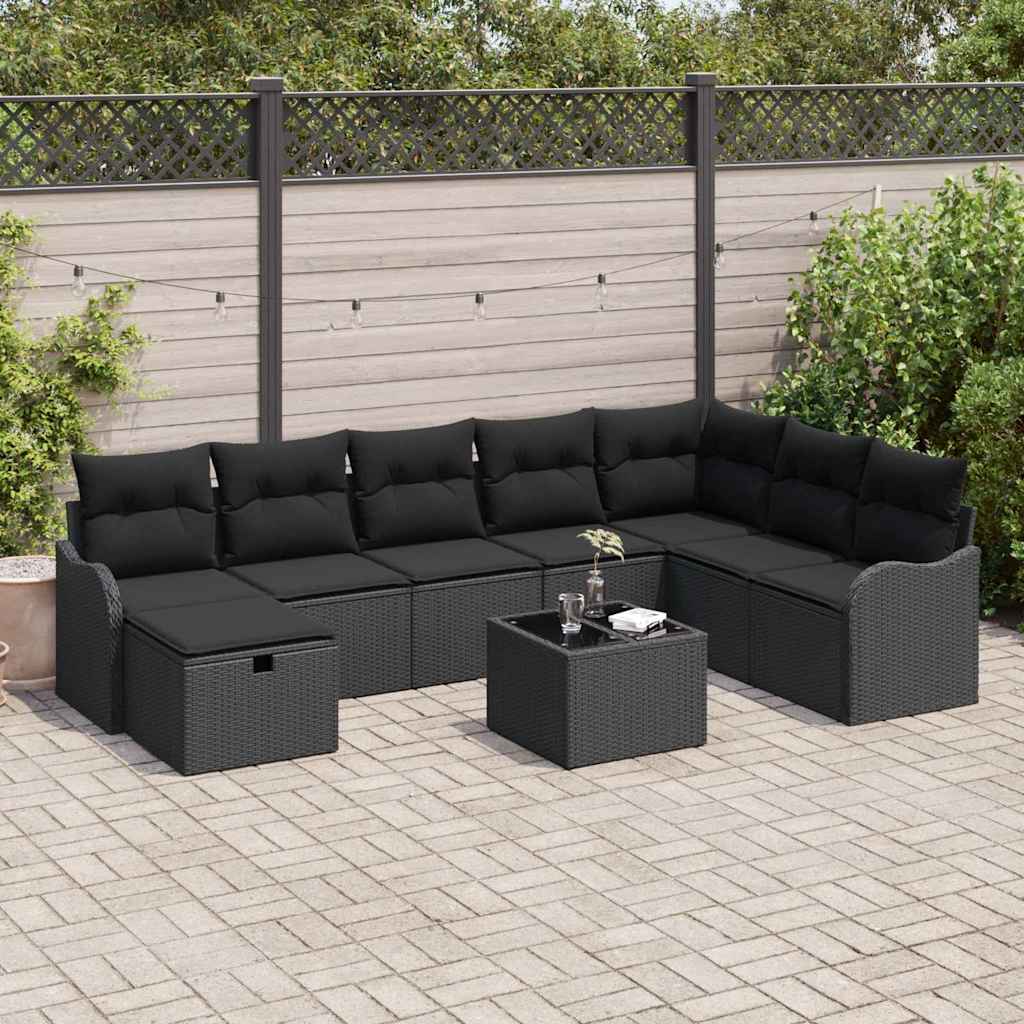 8721288404930_mo-im_en_hd_1 vidaXL Garden Sofa Set with Cushion 9 pcs Black Poly rattan - Image 1