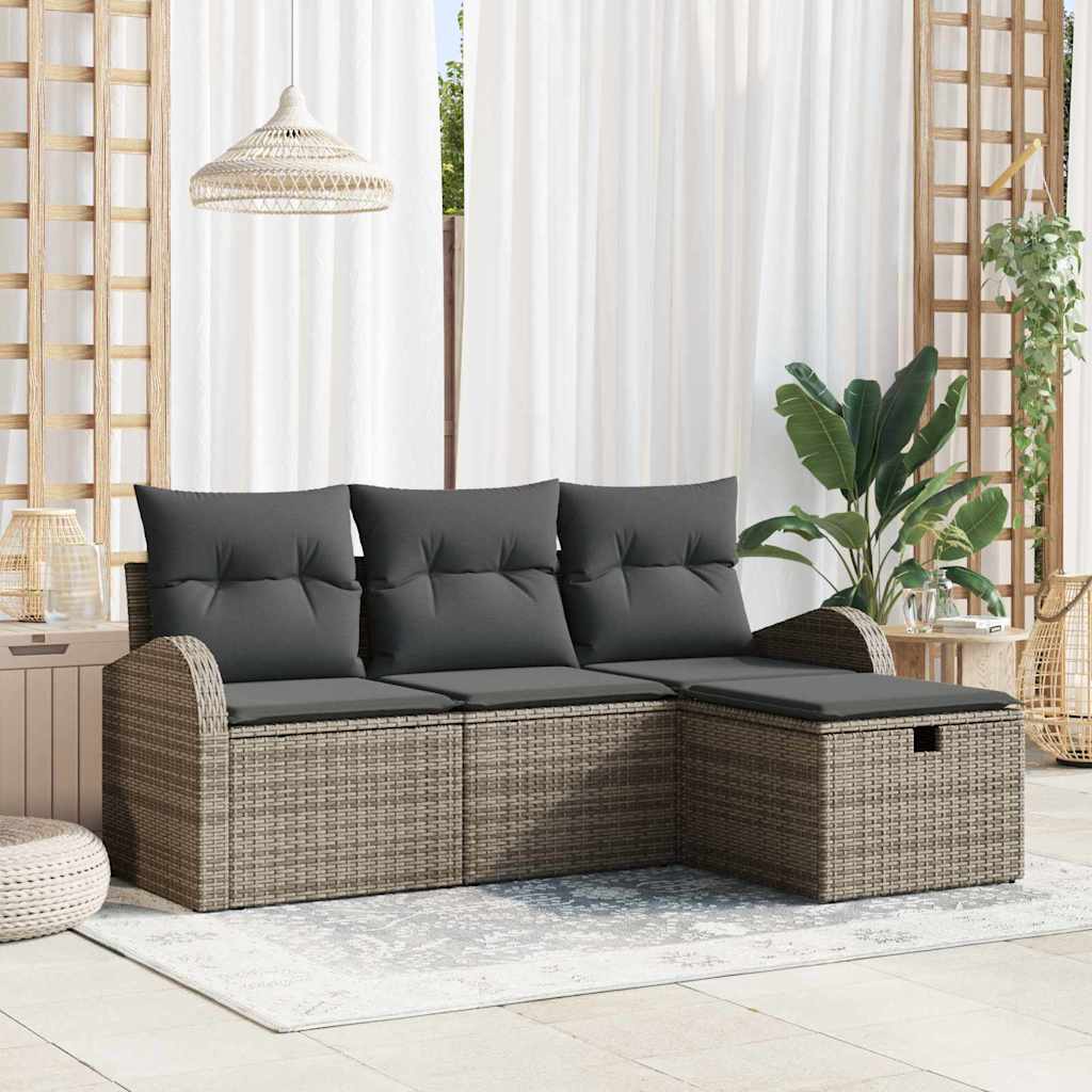8721288404992_mo-im_en_hd_1 vidaXL Garden Sofa Set with Cushion 4 pcs Grey Poly rattan - Image 1