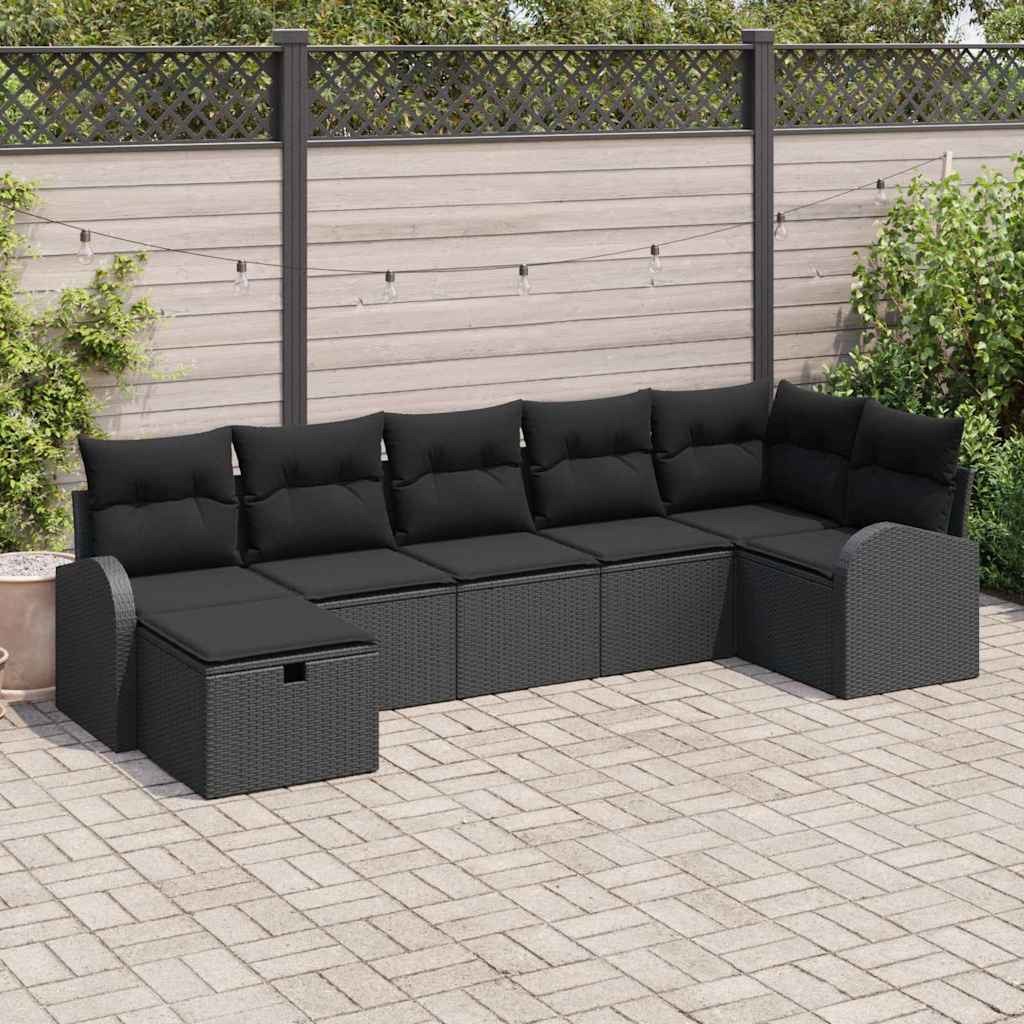 8721288405531_mo-im_en_hd_1 vidaXL Garden Sofa Set with Cushion 7 pcs Black Poly rattan - Image 1