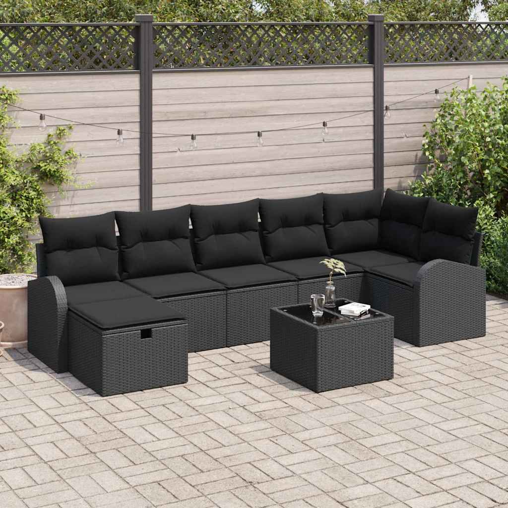 8721288405630_mo-im_en_hd_1 vidaXL Garden Sofa Set with Cushion 8 pcs Black Poly rattan - Image 1