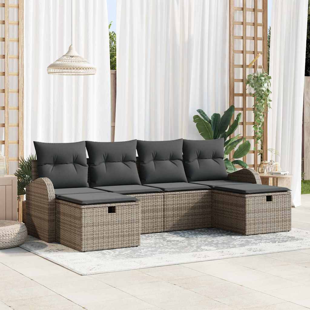 8721288405692_mo-im_en_hd_1 vidaXL Garden Sofa Set with Cushion 6 pcs Grey Poly rattan - Image 1
