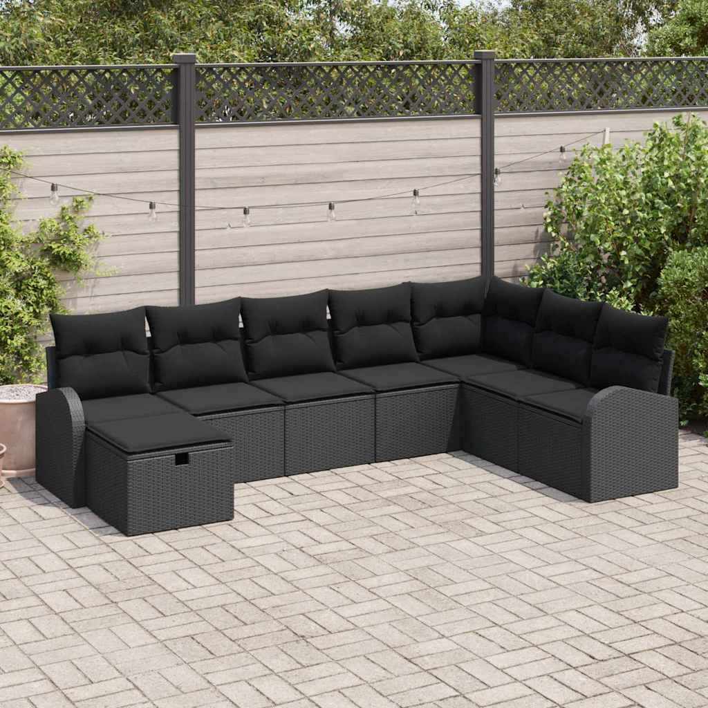 vidaXL Garden Sofa Set with Cushion 8 pcs Black Poly rattan
