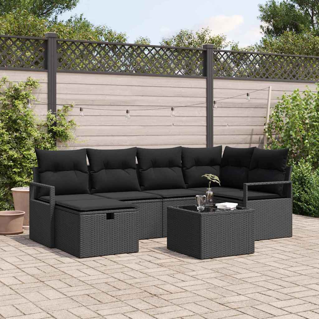 vidaXL Garden Sofa Set with Cushion 7 pcs Black Poly rattan