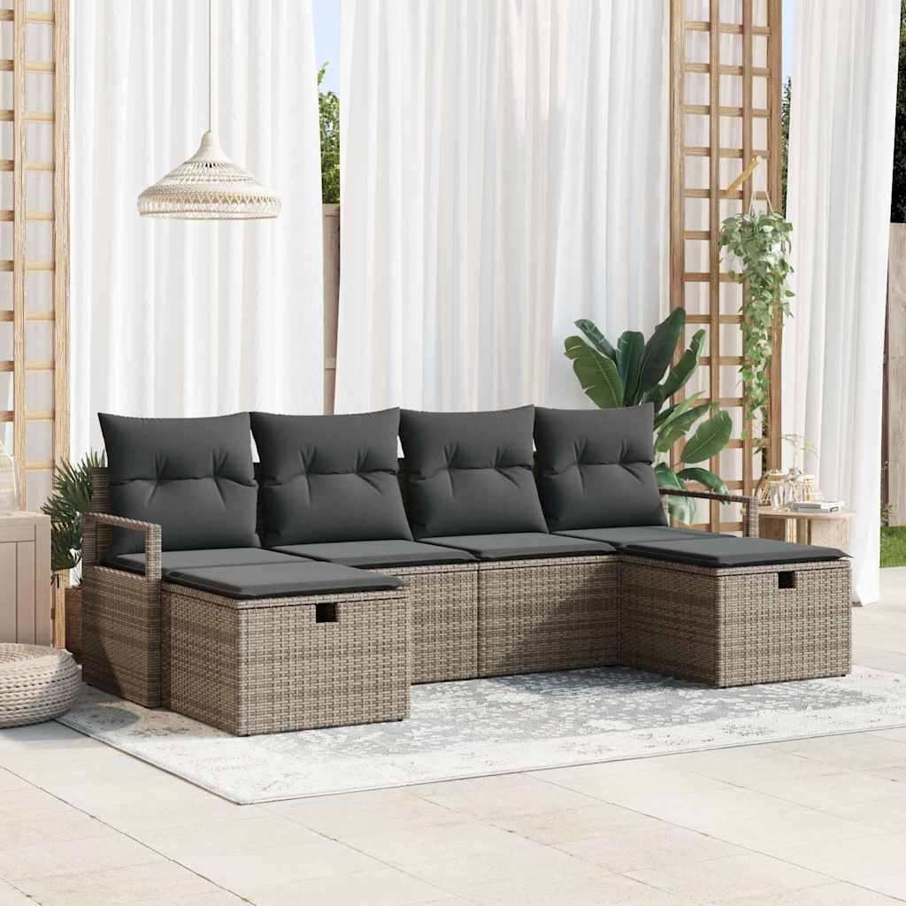 vidaXL Garden Sofa Set with Cushion 6 pcs Grey Poly rattan