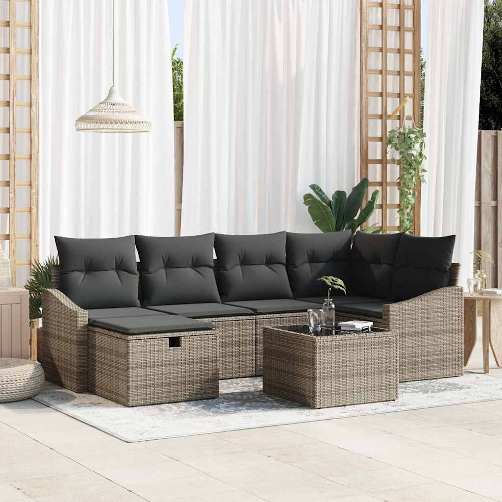 vidaXL Garden Sofa Set 7 pcs Grey 55 x 62 x 69 cm Poly rattan