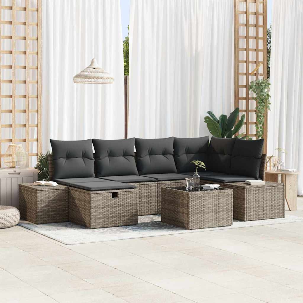 vidaXL Garden Sofa Set 7 pcs Grey 55 x 62 x 69 cm Poly rattan