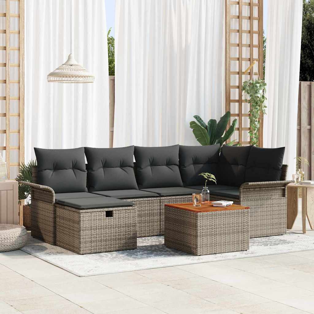 vidaXL Garden Sofa Set with Cushion 7 pcs Grey Poly rattan