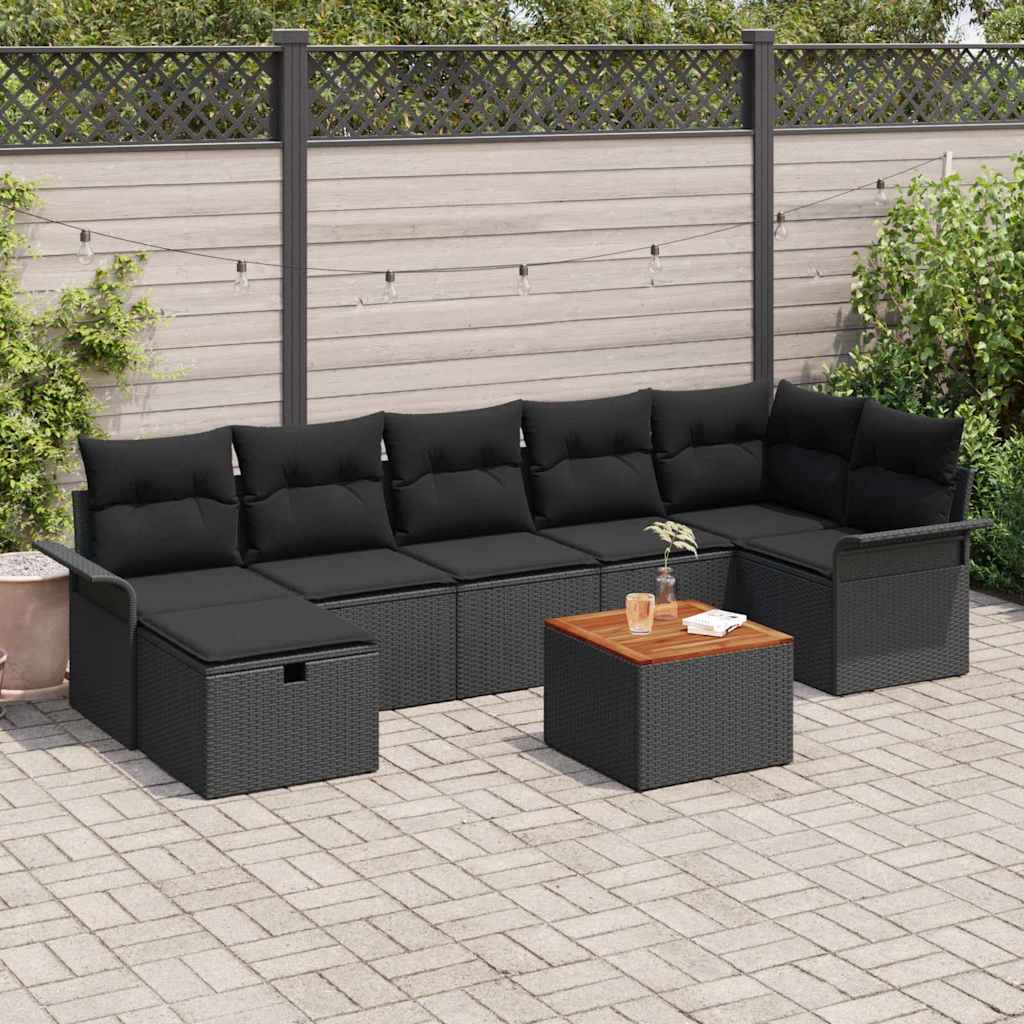 vidaXL Garden Sofa Set with Cushion 8 pcs Black Poly rattan