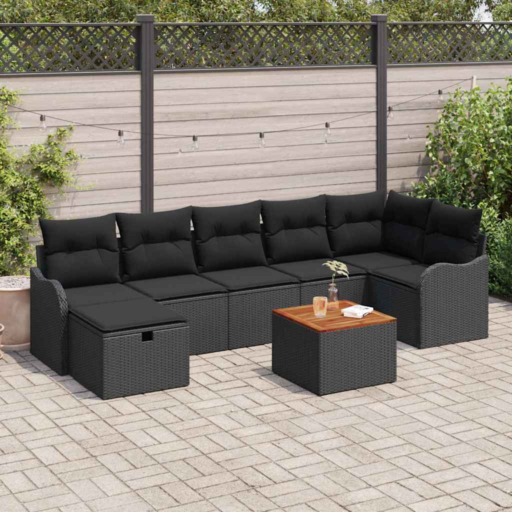 8721288409430_mo-im_en_hd_1 vidaXL Garden Sofa Set with Cushion 8 pcs Black Poly rattan - Image 1