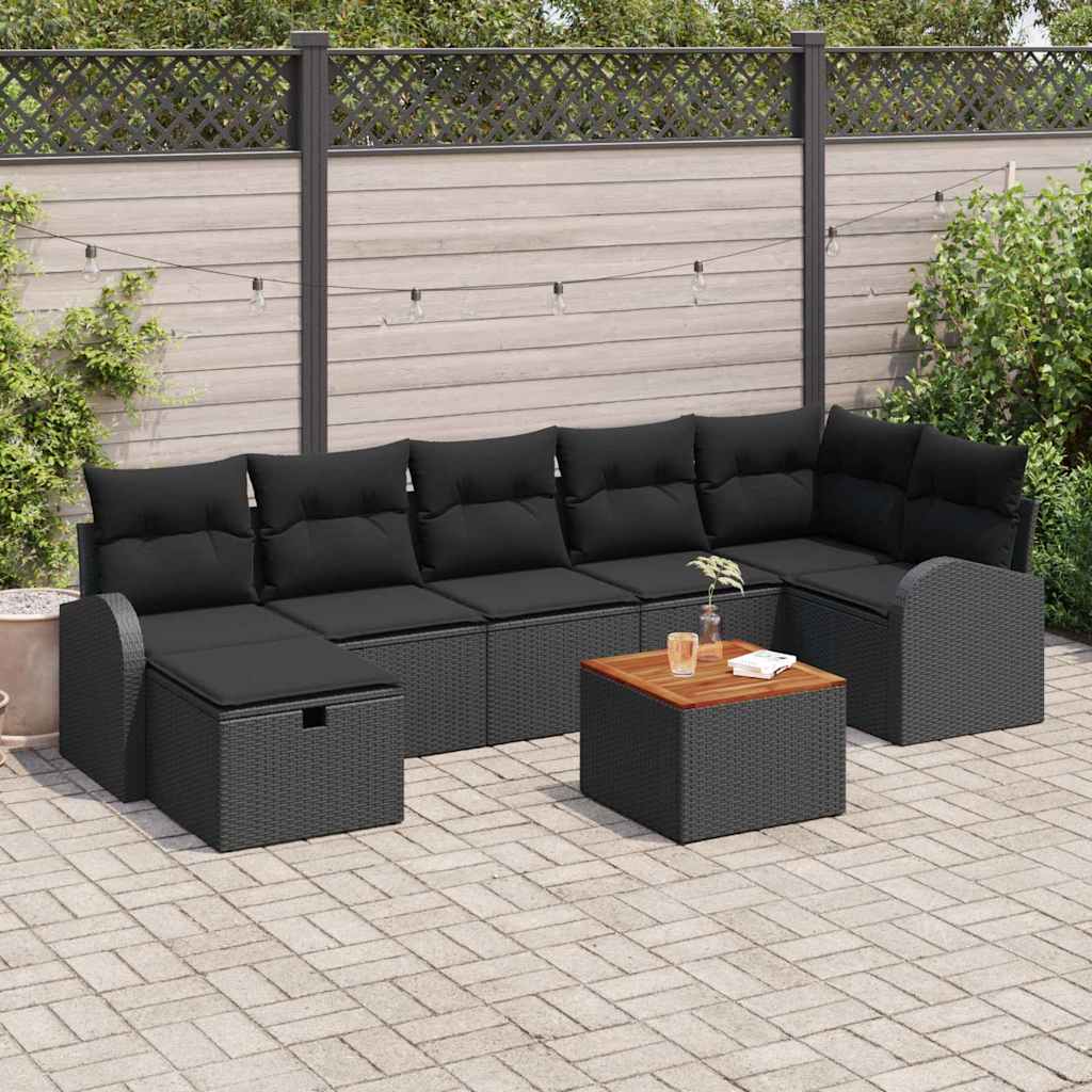 8721288409713_mo-im_en_hd_1 vidaXL Garden Sofa Set with Cushion 8 pcs Black Poly rattan - Image 1
