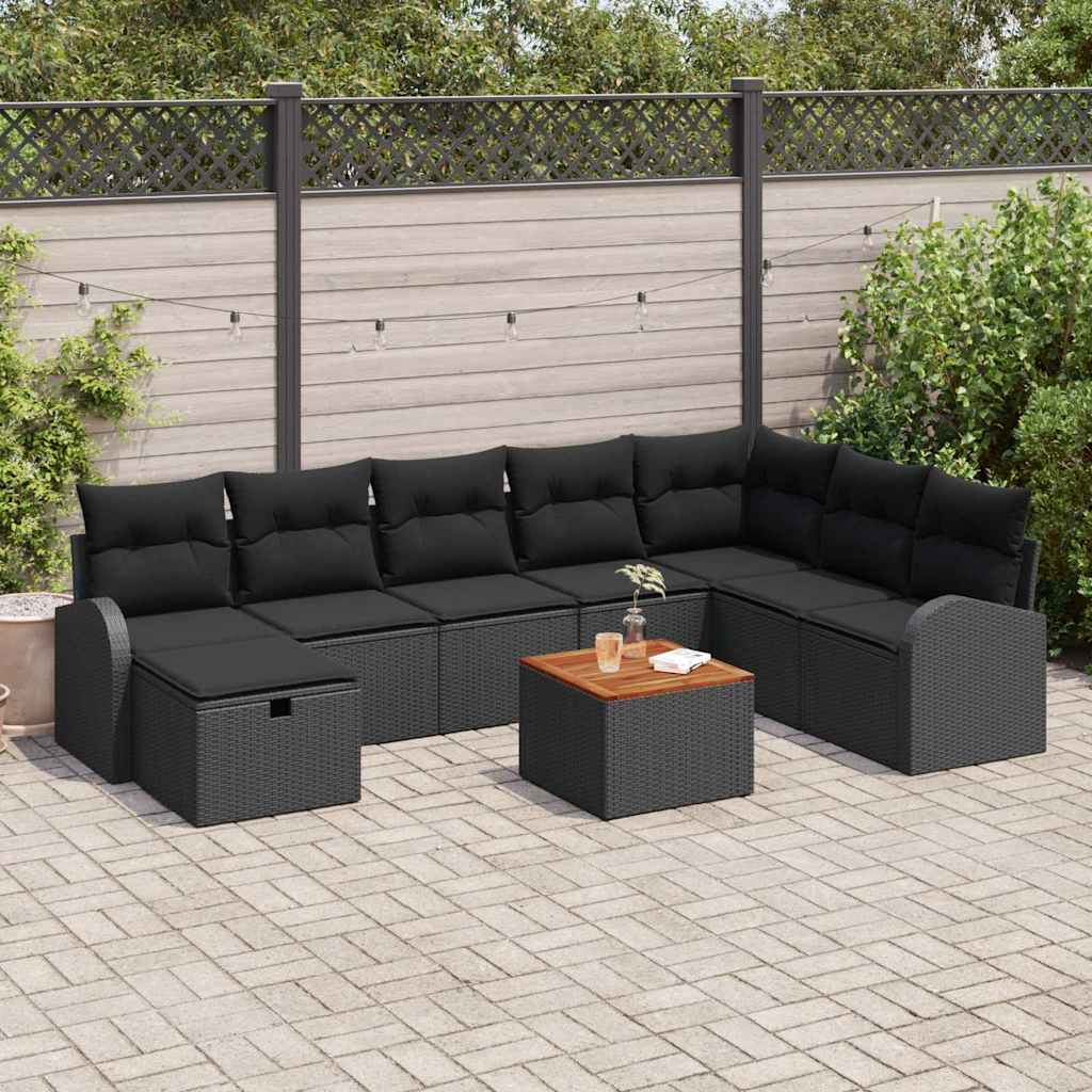 8721288409782_mo-im_en_hd_1 vidaXL Garden Sofa Set with Cushion 9 pcs Black Poly rattan - Image 1