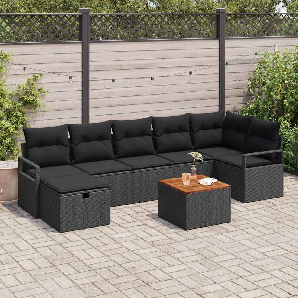 8721288409997_mo-im_en_hd_1 vidaXL Garden Sofa Set with Cushion 8 pcs Black Poly rattan - Image 1