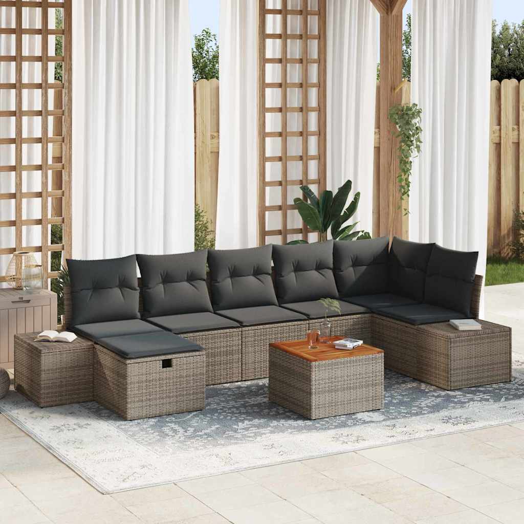 vidaXL Garden Sofa Set with Cushion 8 pcs Grey Poly rattan