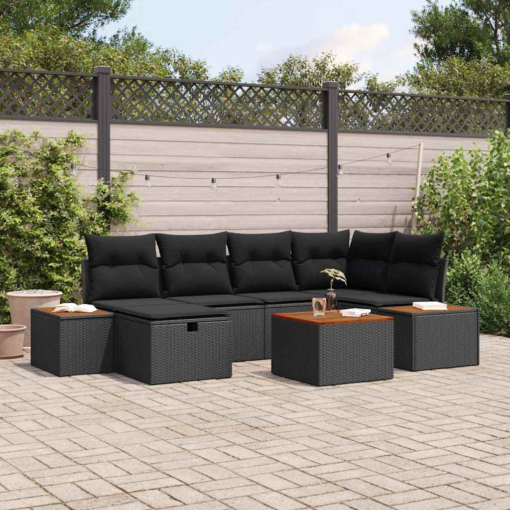 vidaXL Garden Sofa Set 7 pcs Black 55 x 62 x 69 cm Poly rattan