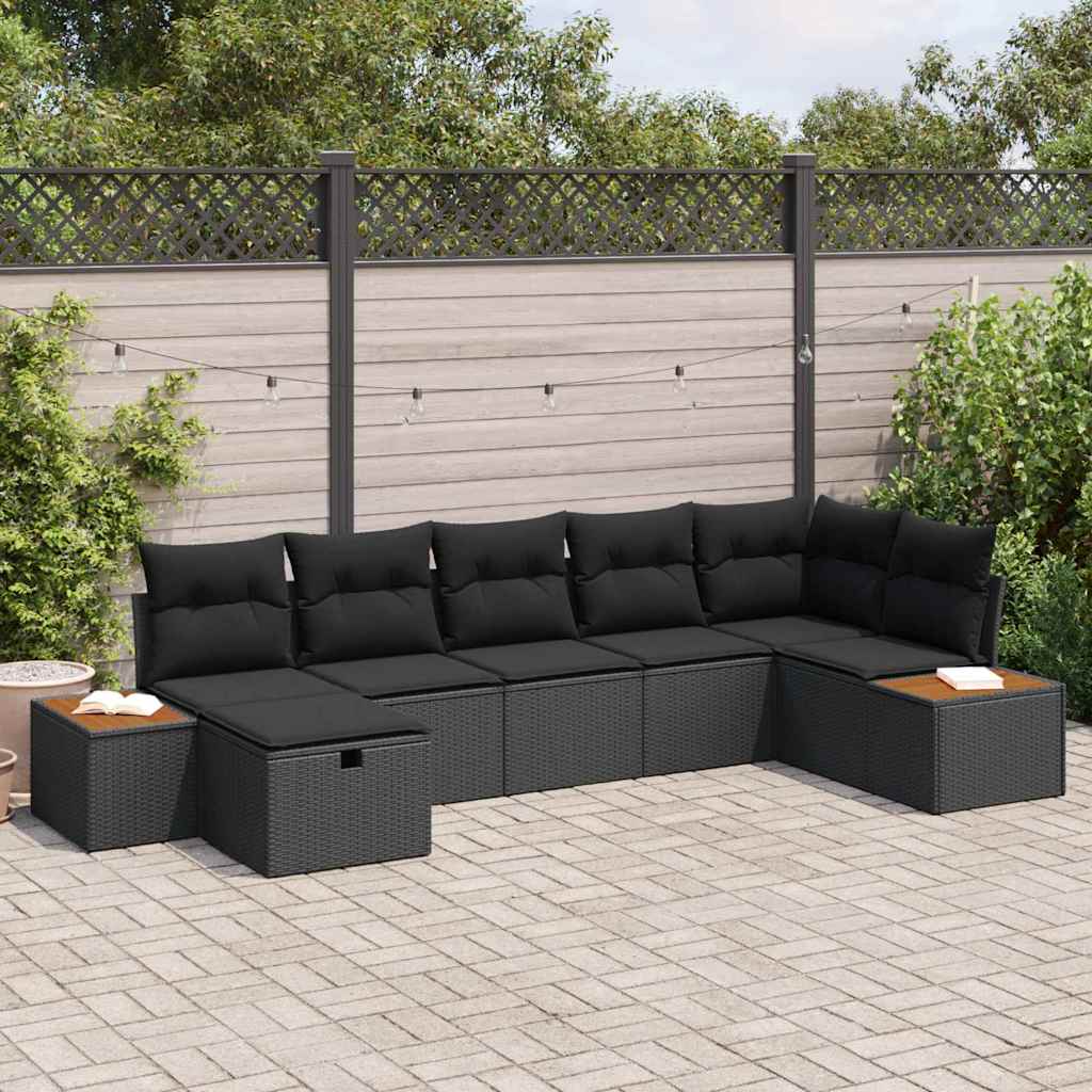 vidaXL Garden Sofa Set 7 pcs Black 55 x 62 x 69 cm Poly rattan