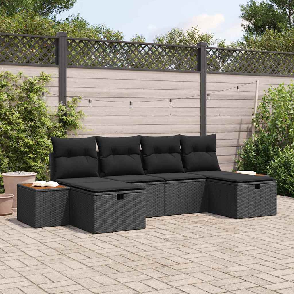 vidaXL Garden Sofa Set 6 pcs Black 55 x 62 x 69 cm Poly rattan