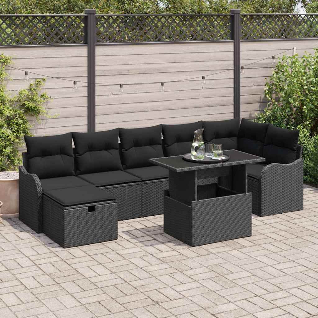8721288411815_mo-im_en_hd_1 vidaXL Garden Sofa Set with Cushion 8 pcs Black Poly rattan - Image 1