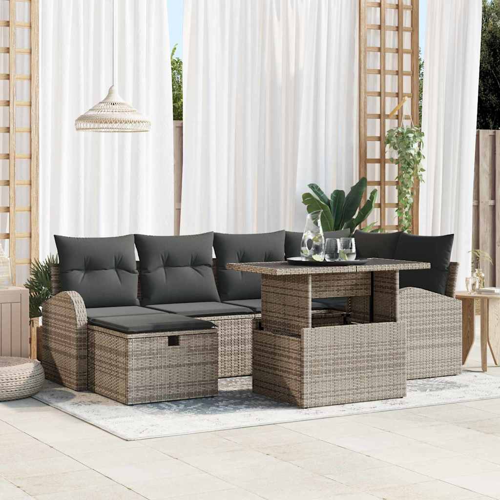 vidaXL Garden Sofa Set with Cushion 7 pcs Grey Poly rattan