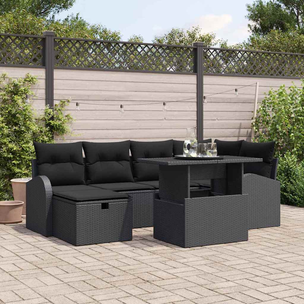 vidaXL Garden Sofa Set with Cushion 7 pcs Black Poly rattan