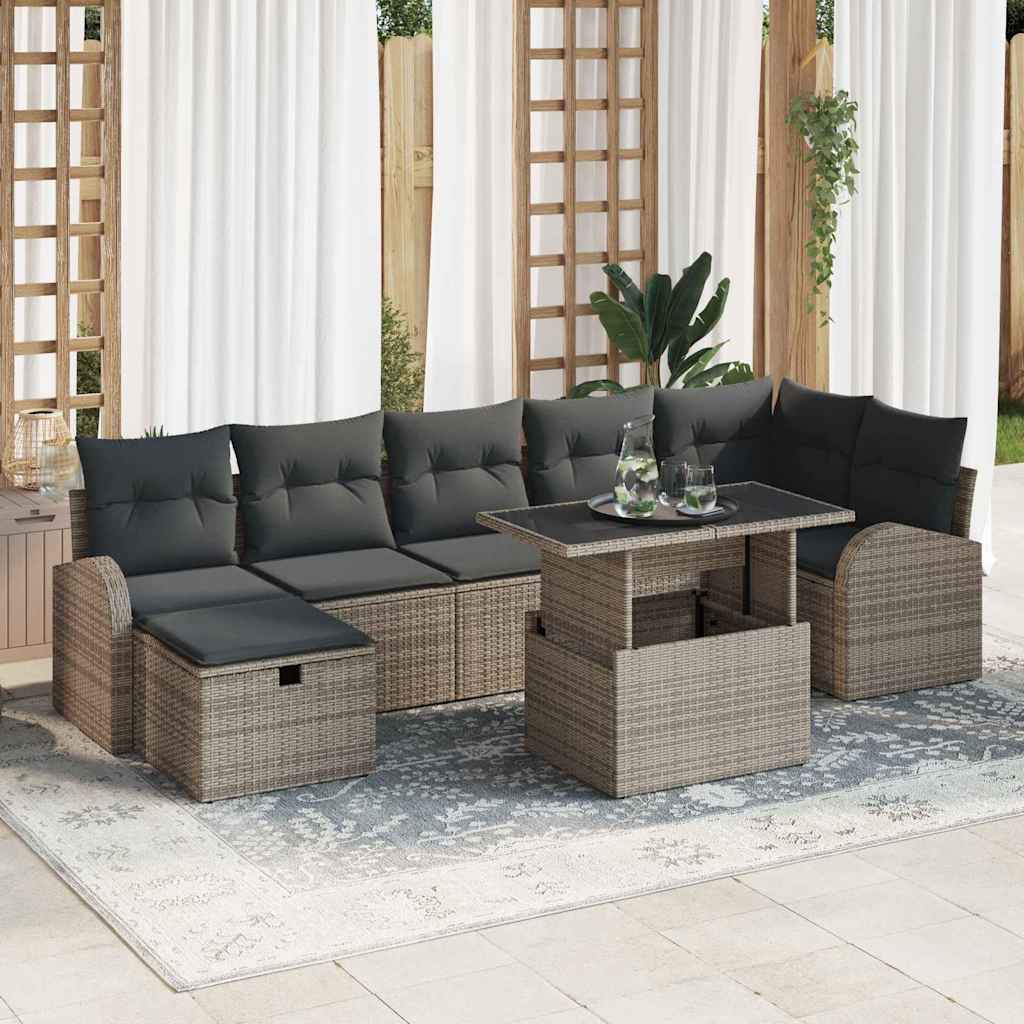 vidaXL Garden Sofa Set with Cushion 8 pcs Grey Poly rattan