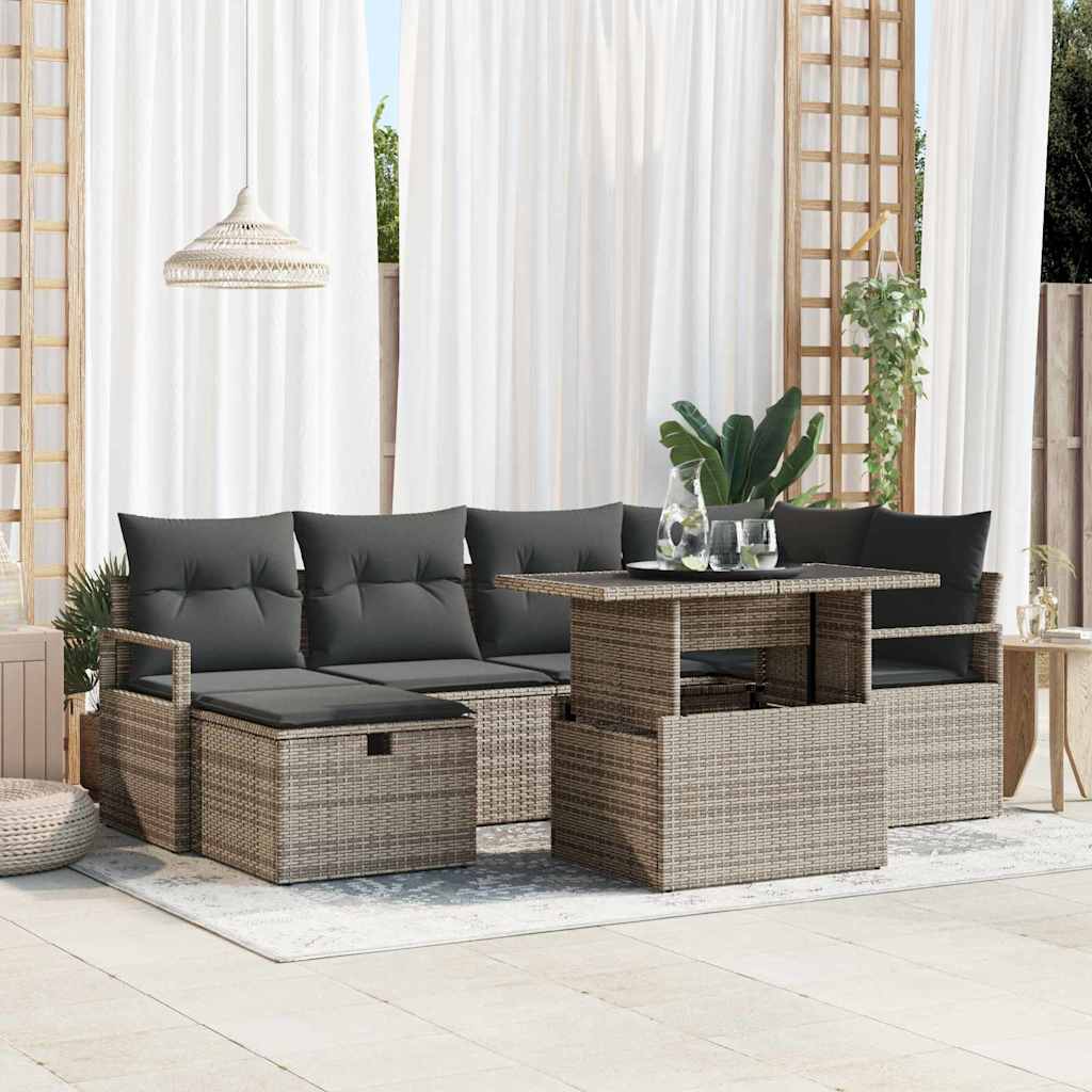 vidaXL Garden Sofa Set with Cushion 7 pcs Grey Poly rattan