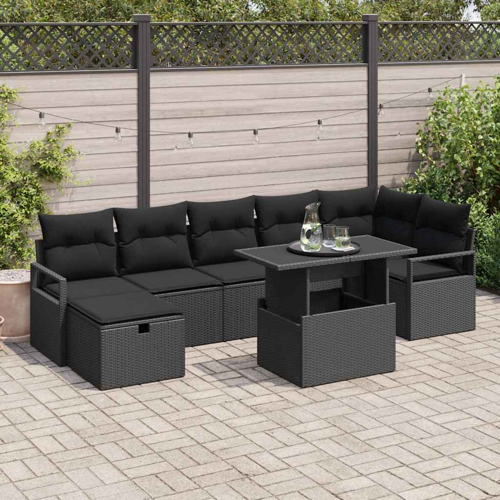 vidaXL Garden Sofa Set with Cushion 8 pcs Black Poly rattan