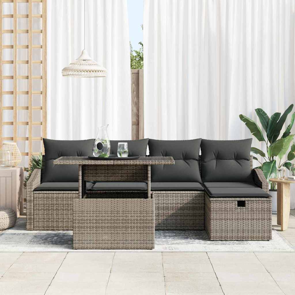 8721288412775_mo-im_en_hd_2 vidaXL Garden Sofa Set Height-Adjustable 6 pcs Grey Poly Rattan - Image 3