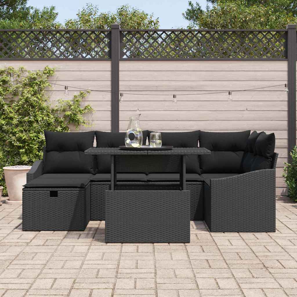 8721288412911_mo-im_en_hd_2 vidaXL Garden Sofa Set Height-Adjustable 7 pcs Black Poly Rattan - Image 3