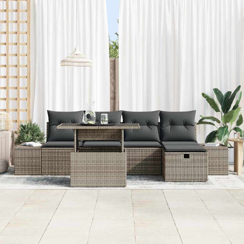8721288413178_mo-im_en_hd_2 vidaXL Garden Sofa Set Height-Adjustable 6 pcs Grey Poly Rattan - Image 3