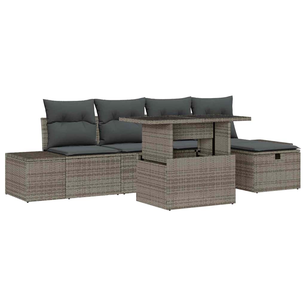 8721288413178_wbg-an-m_en_hd_5 vidaXL Garden Sofa Set Height-Adjustable 6 pcs Grey Poly Rattan - Image 2