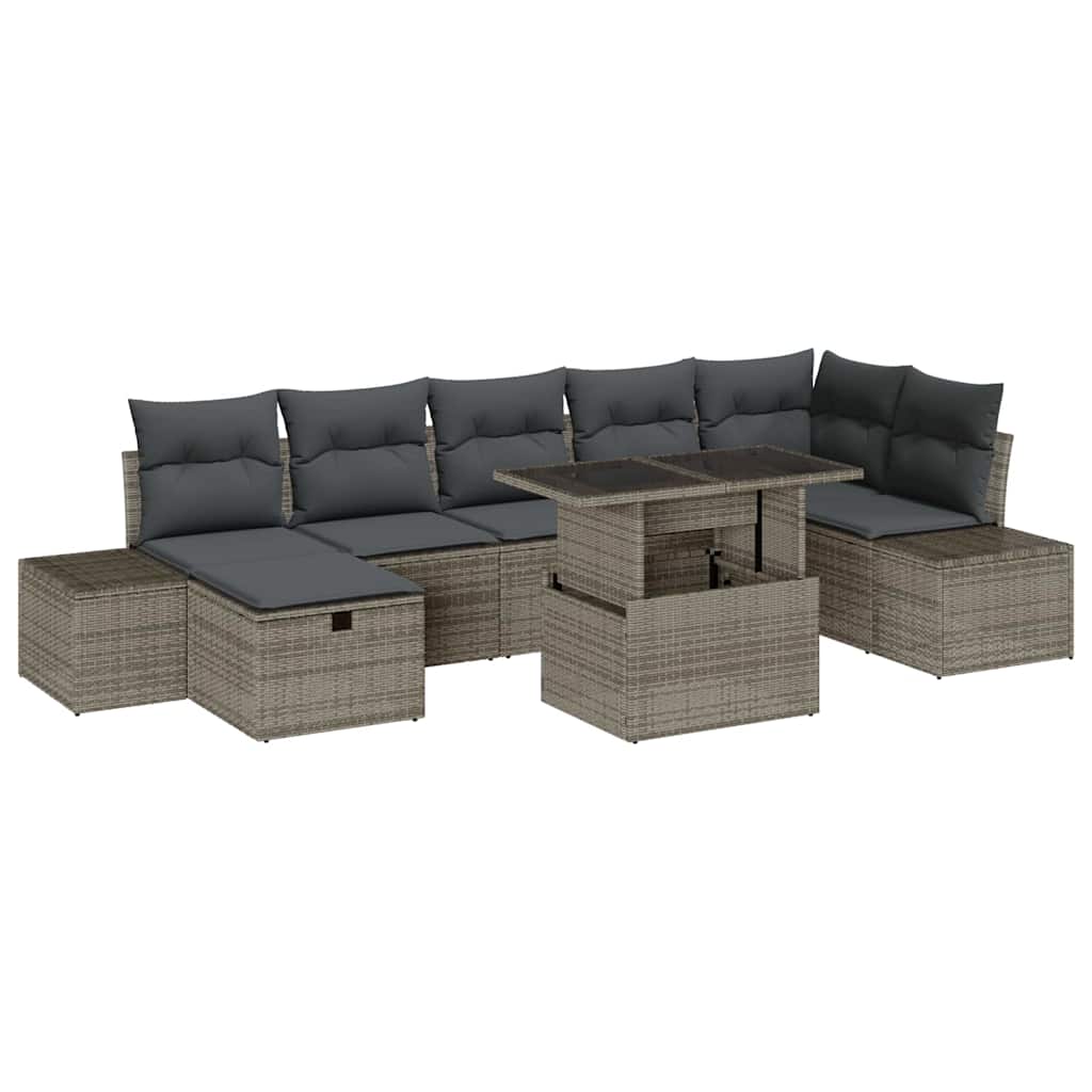 8721288413376_wbg-an-m_en_hd_6 vidaXL Garden Sofa Set Height-Adjustable 8 pcs Grey Poly Rattan - Image 2