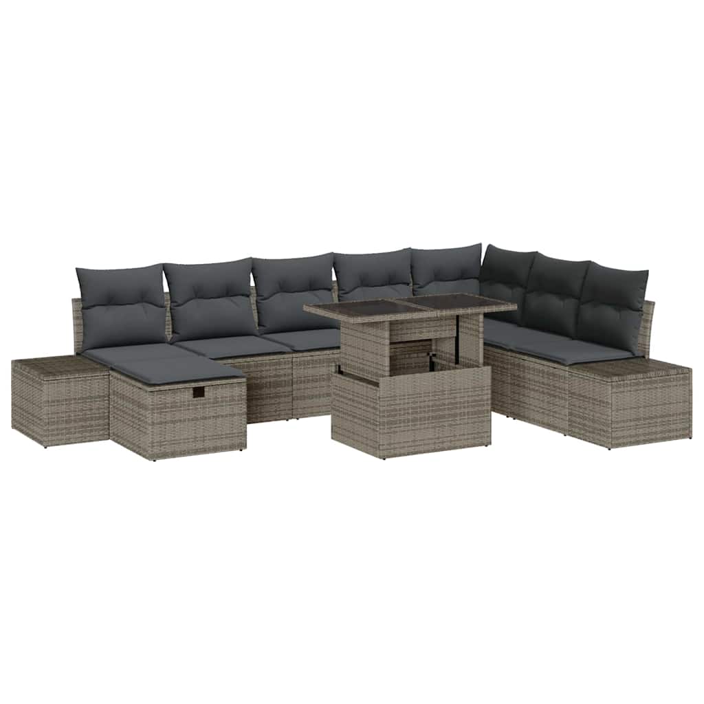 8721288413475_wbg-an-m_en_hd_6 vidaXL Garden Sofa Set Height-Adjustable 9 pcs Grey Poly Rattan - Image 2