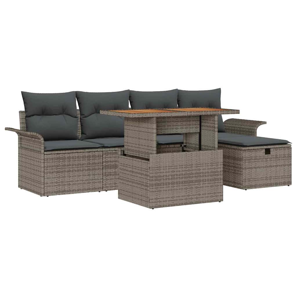 8721288413567_wbg-an-m_en_hd_5 vidaXL Garden Sofa Set Height-Adjustable 6 pcs Grey Poly Rattan - Image 2
