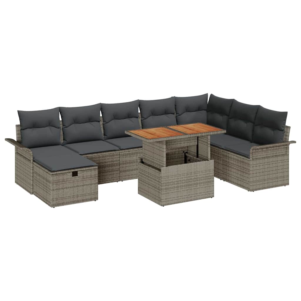 8721288413772_wbg-an-m_en_hd_6 vidaXL Garden Sofa Set Height-Adjustable 9 pcs Grey Poly Rattan - Image 2