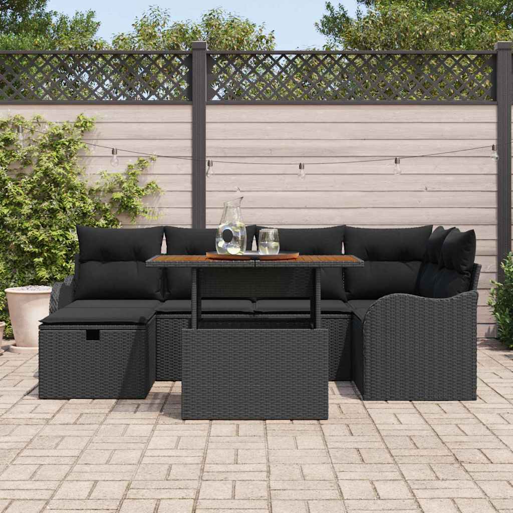 8721288413949_mo-im_en_hd_2 vidaXL Garden Sofa Set Height-Adjustable 7 pcs Black Poly Rattan - Image 3