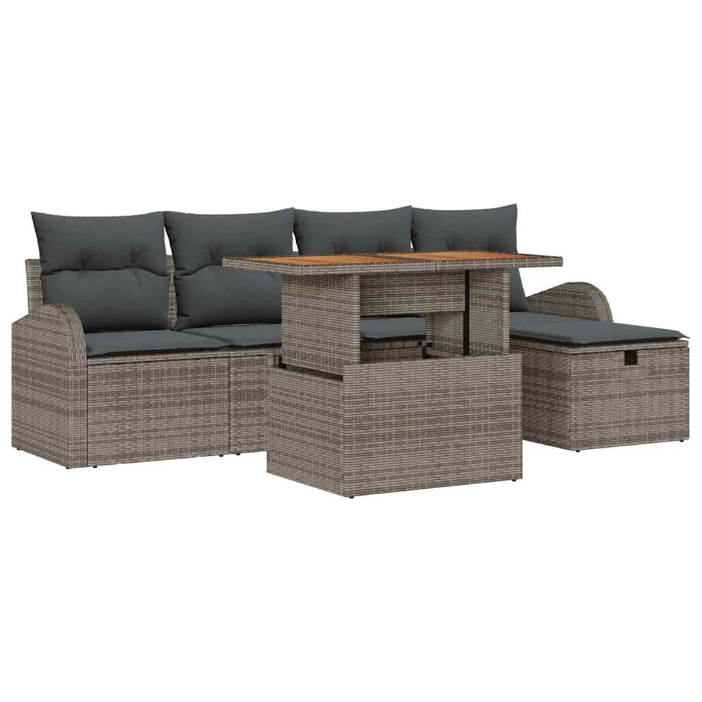 8721288414120_wbg-an-m_en_hd_5 vidaXL Garden Sofa Set Height-Adjustable 6 pcs Grey Poly Rattan - Image 2