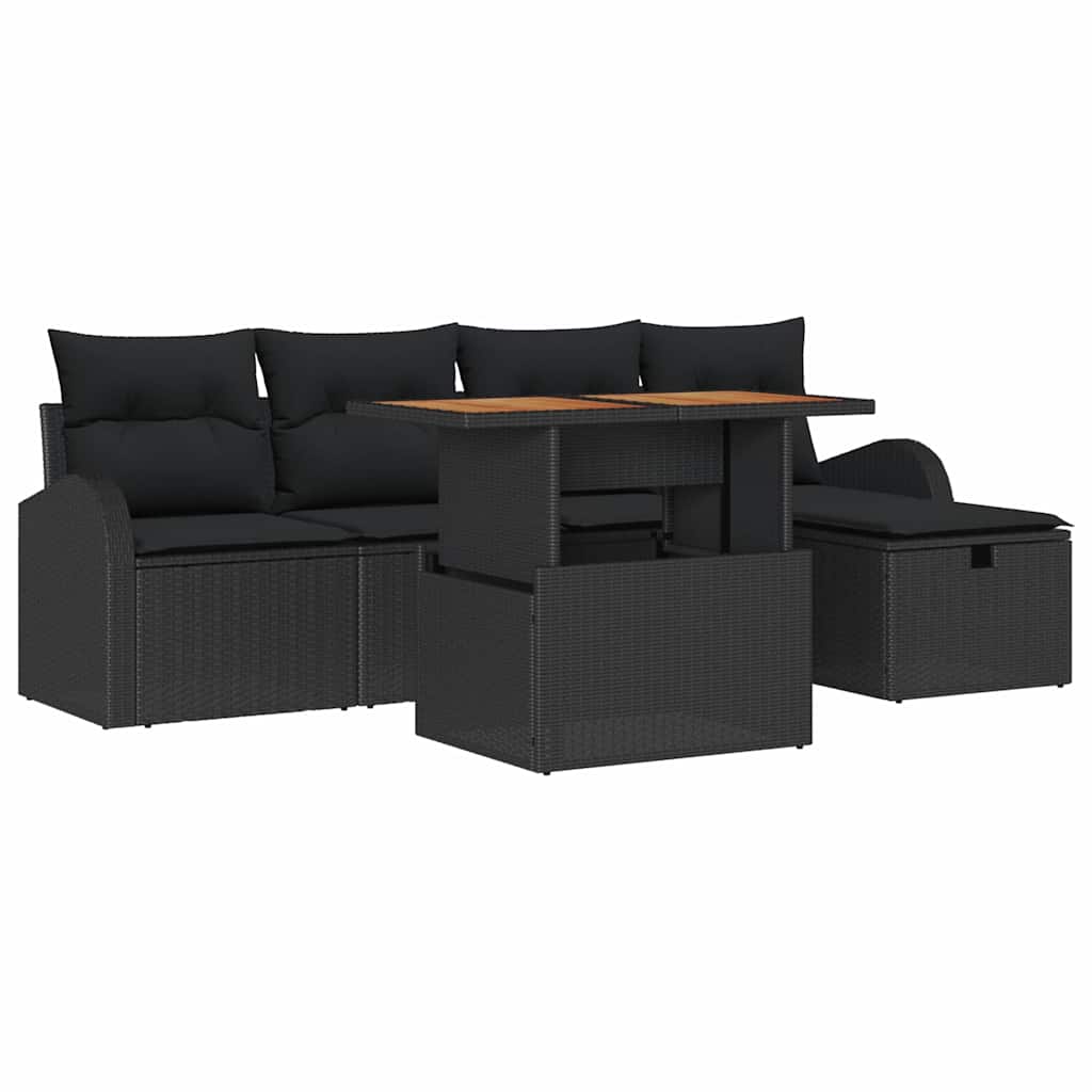8721288414151_wbg-an-m_en_hd_5 vidaXL Garden Sofa Set Height-Adjustable 6 pcs Black Poly Rattan - Image 2