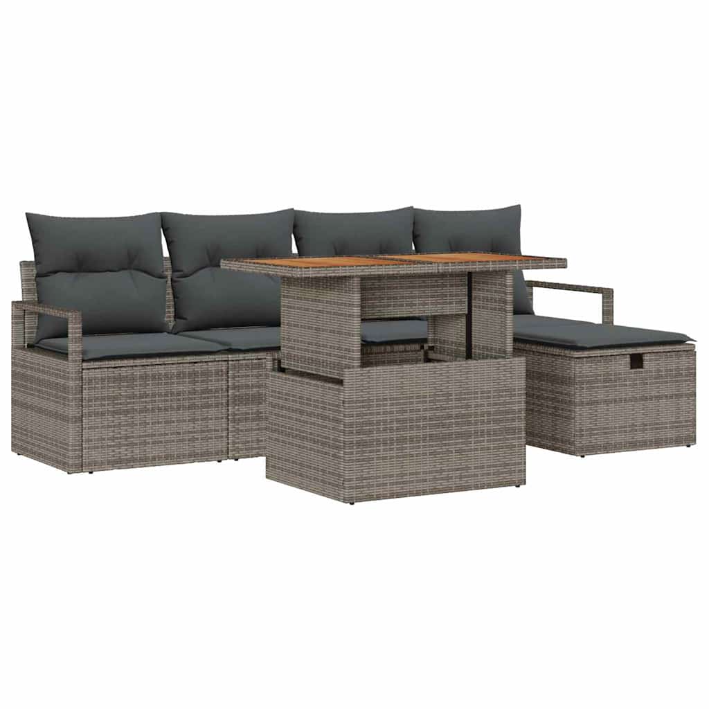 8721288414403_wbg-an-m_en_hd_5 vidaXL Garden Sofa Set Height-Adjustable 6 pcs Grey Poly Rattan - Image 2