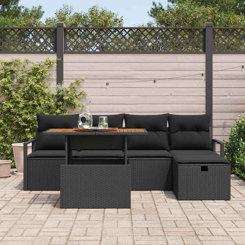8721288414434_mo-im_en_hd_2 vidaXL Garden Sofa Set Height-Adjustable 6 pcs Black Poly Rattan - Image 3