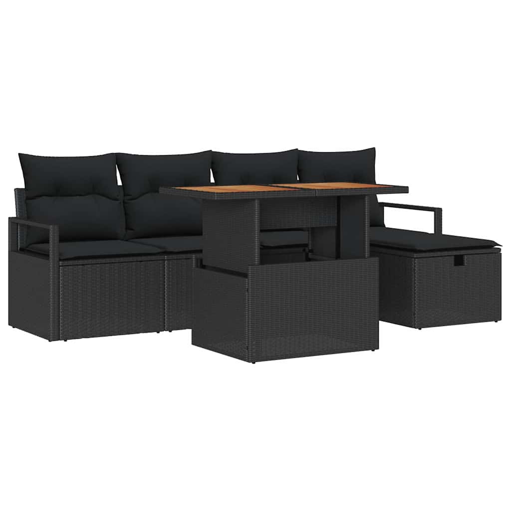 8721288414434_wbg-an-m_en_hd_5 vidaXL Garden Sofa Set Height-Adjustable 6 pcs Black Poly Rattan - Image 2