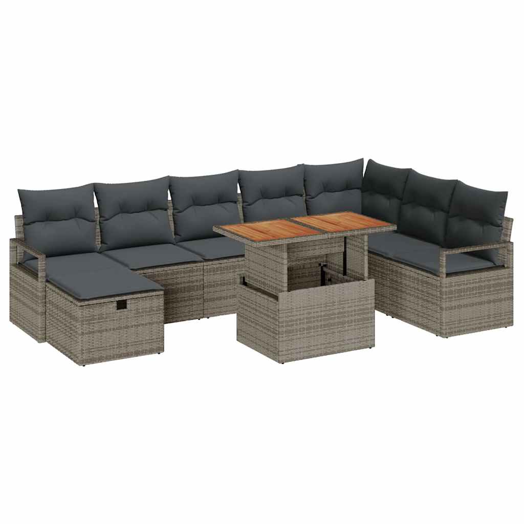 8721288414618_wbg-an-m_en_hd_6 vidaXL Garden Sofa Set Height-Adjustable 9 pcs Grey Poly Rattan - Image 2
