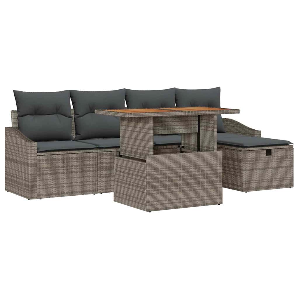 8721288414687_wbg-an-m_en_hd_5 vidaXL Garden Sofa Set Height-Adjustable 6 pcs Grey Poly Rattan - Image 2