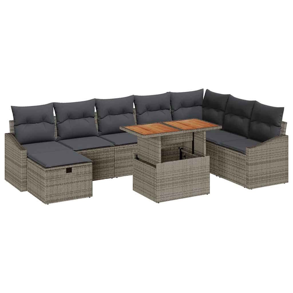 8721288414892_wbg-an-m_en_hd_6 vidaXL Garden Sofa Set Height-Adjustable 9 pcs Grey Poly Rattan - Image 2