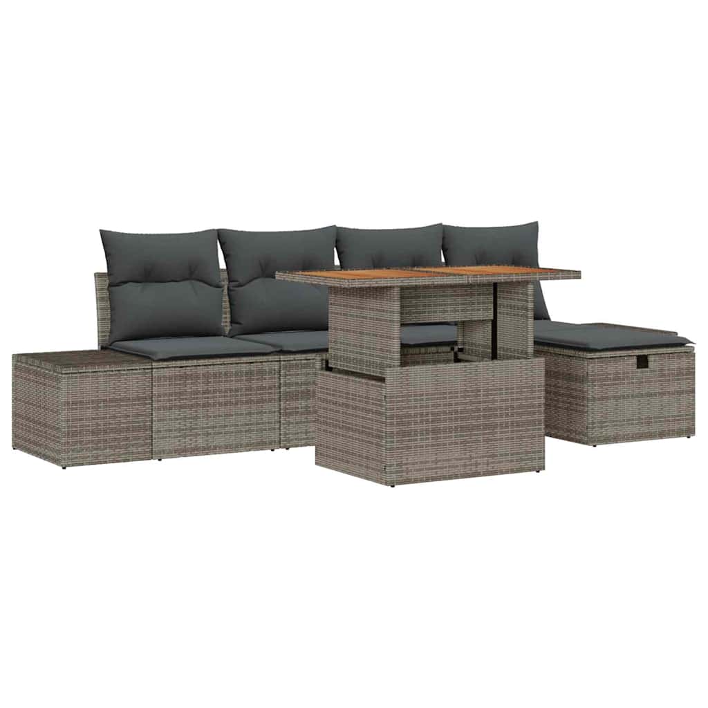 8721288414960_wbg-an-m_en_hd_5 vidaXL Garden Sofa Set Height-Adjustable 6 pcs Grey Poly Rattan - Image 2