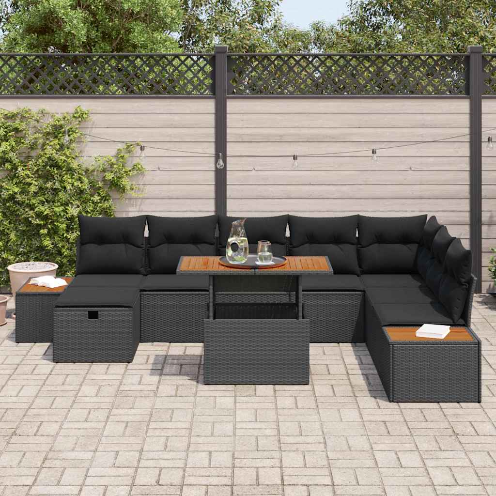 8721288415394_mo-im_en_hd_2 vidaXL Garden Sofa Set Height-Adjustable 9 pcs Black Poly Rattan - Image 3