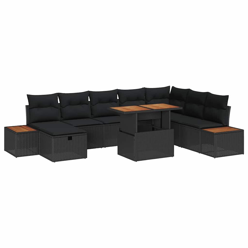 8721288415394_wbg-an-m_en_hd_6 vidaXL Garden Sofa Set Height-Adjustable 9 pcs Black Poly Rattan - Image 2